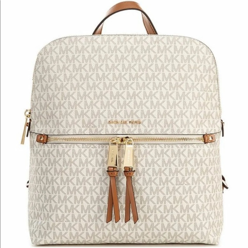 Michael Kors Rhea medium slim backpack in vanilla acorn and gold